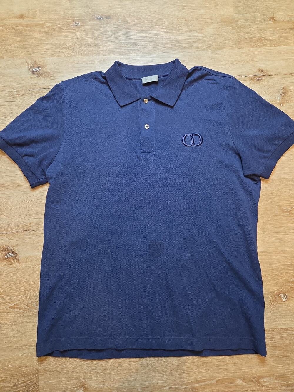 Dior Men CD Icon Polo Shirt XL Navy Blue Cotton Pique Embroidered Logo
